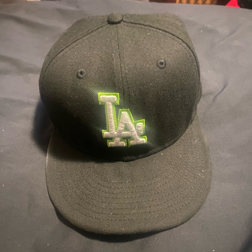 9fifty Black and Green Hat with Iconic LA Logo dodgers stadium 50th anniversary